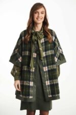 CHECKED CLOAK WITH LEATHER